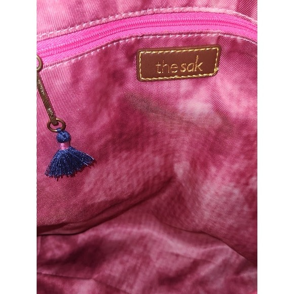 The Sak Leaf Cut Out hand bag Ojai pink lining Leather EUC Tote Embossed - Picture 15 of 16